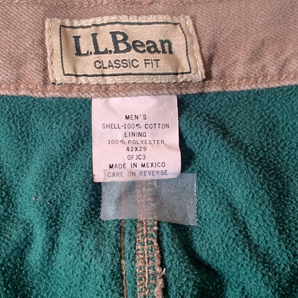 LL Bean Classic Fit Canvas Pants Lined Khaki Beige Men's Size 42x29 See Pics - Picture 7 of 12